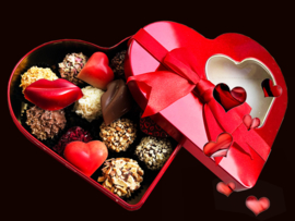 Valentijns Hart- snoepblik liefdevol gevuld met chocolade