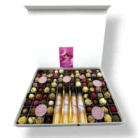 Handgemaakte Chocolade bonbons met 4 tubes geboorte likeur voor geboorte baby - mega Groot