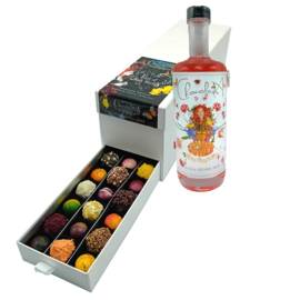 Ladebox met Fles Flower Power en chocolade naar keuze: