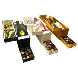 Cadeaubox met luxe Chocolade (zelf te vullen met je eigen drank)
