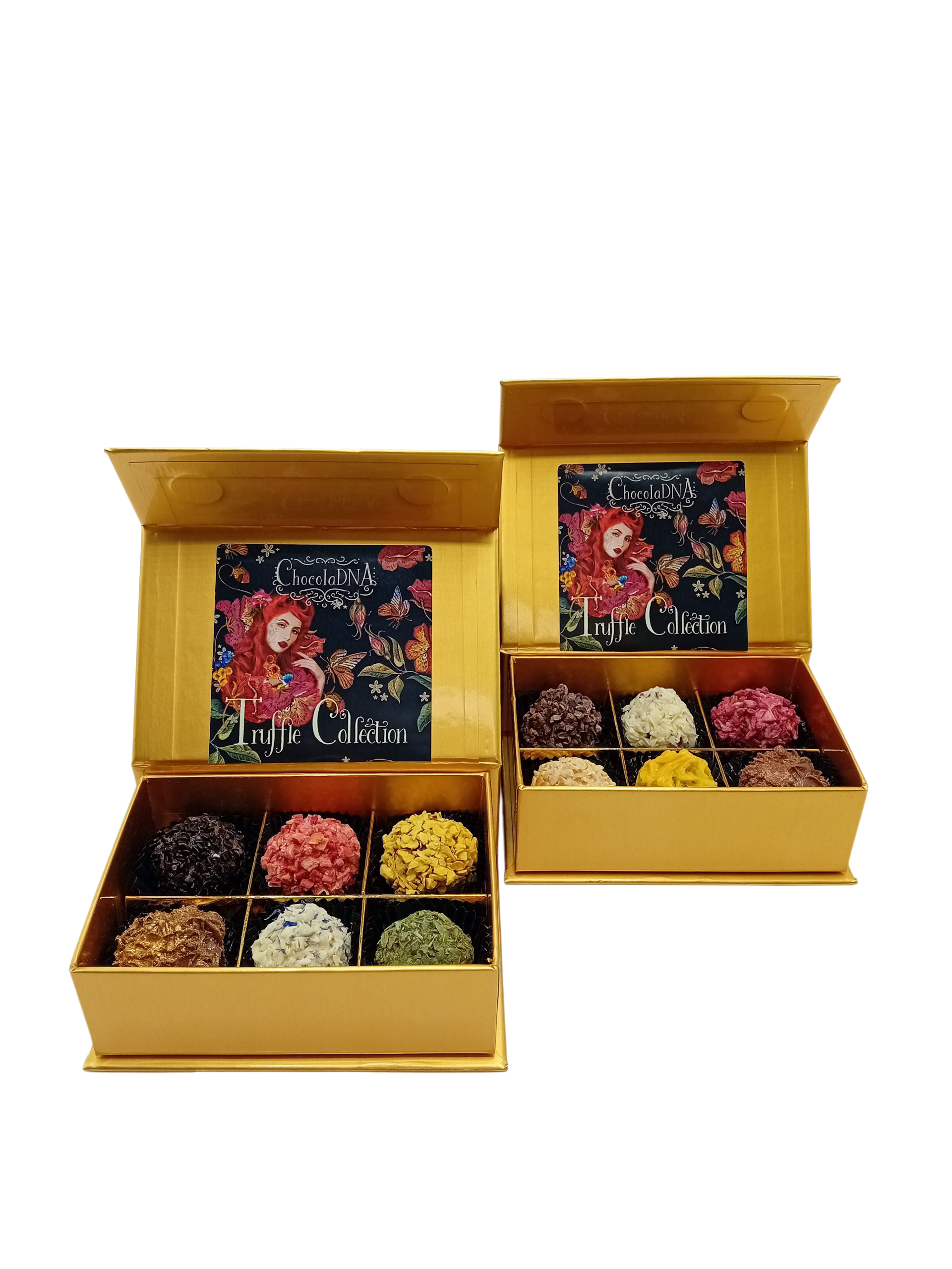 Handgemaakte Chocolade-Bonbons -Truffels twee kleine doosjes.