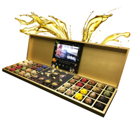 Gepersonaliseerde handgemaakte houten kist met TV scherm en 120 (refill truffels)