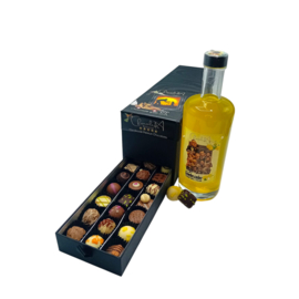 Ladebox-Pralines met een fles Limoncello cadeau pakket