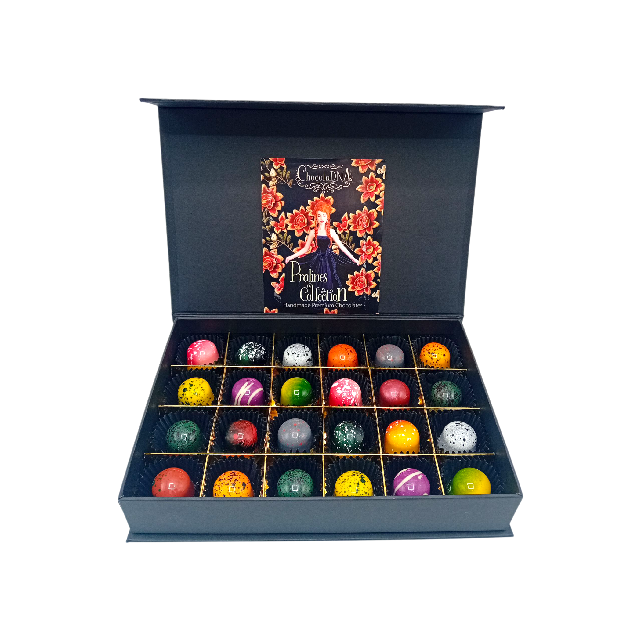 PRALINES(24)-medium-zwart-Luxe magneetbox