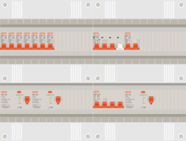 3 fase groepenkast met 7 lichtgroepen, kookgroep en 1 krachtgroep