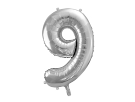 Cijfer XL Folieballon 9 - Zilver