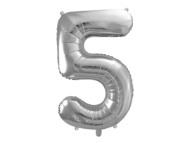 Cijfer XL Folieballon 5 - Zilver