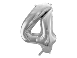 Cijfer XL Folieballon 4 - Zilver