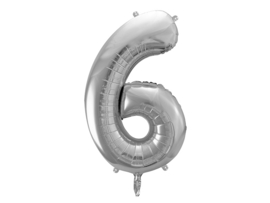 Cijfer XL Folieballon 6 - Zilver