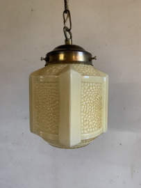 Hanglamp lichtgeel glas - Art Deco