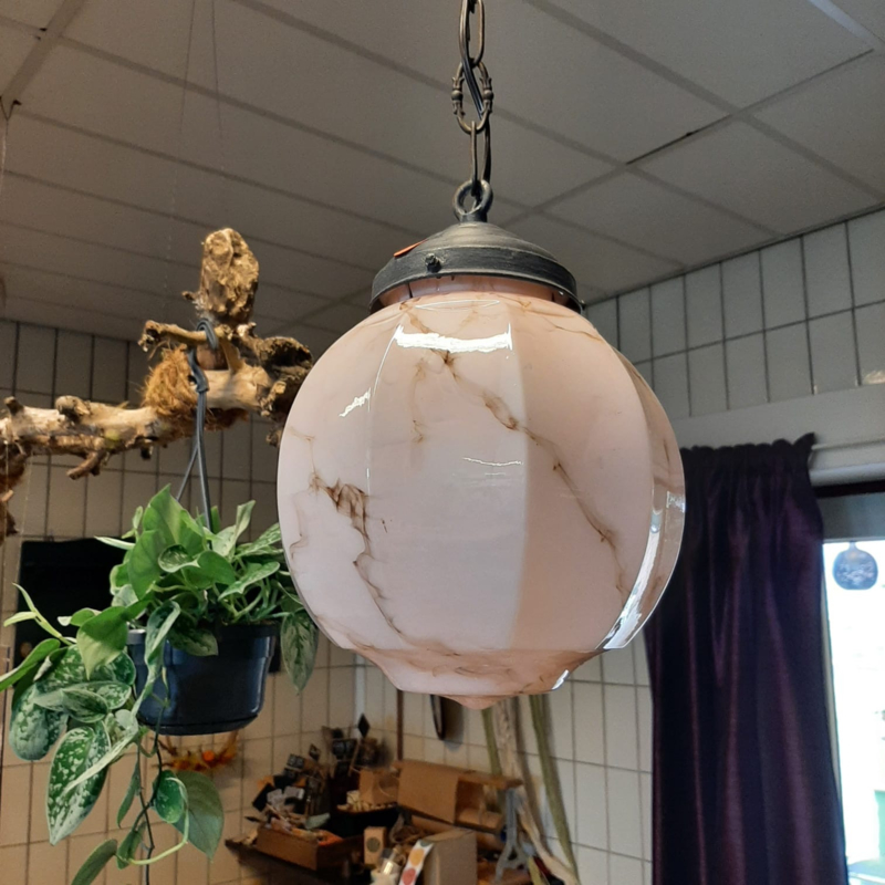 Hanglamp | Bollamp roze gemarmerd Artdeco