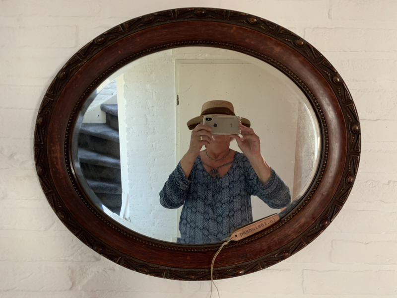 Ovale Spiegel met houten lijst 62 cm