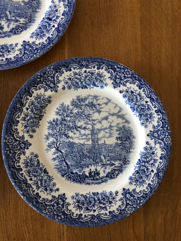 Set van 3 platte borden van Ironstone blauw decor