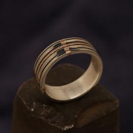 Zilver/wit/rood gouden ring 1138