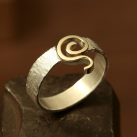 Zilver / gouden ring      026045