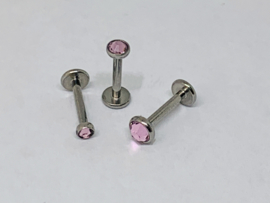 Labret Intern schroefdraad  met Light Rose steentje 1.2 x 8