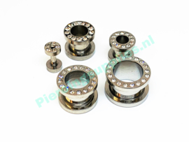 SALE!! Jeweled flesh tunnels staal