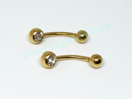 Gold Colored Single Jeweled Navelpiercing 12 mm