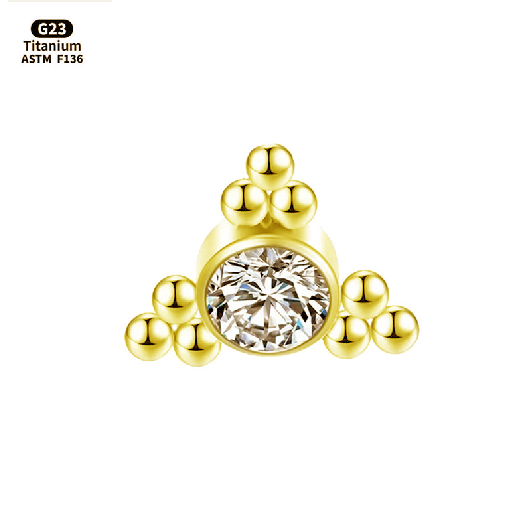 Beaded center stone top Gold Titanium (Voor Floating Navel)