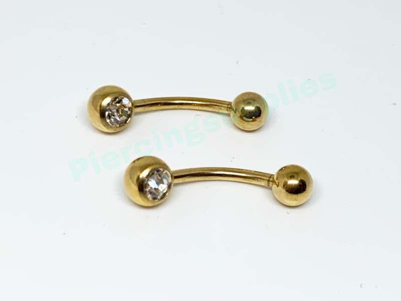 Gold Colored Single Jeweled Navelpiercing mm | Colored Steel Piercings | PiercingSupplies