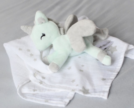 Baby unicorn Mint/Grijs met doekje