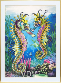0108 - Vrij borduren borduurpakket VDV (gedeeltelijk kraaltjes) - Seahorses - Zeepaardjes