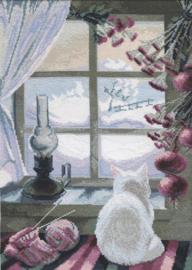 Borduurpakket - Cat at the Window - Momentos Magicos