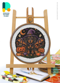 Borduurpakket Awesome Pattern Studio - Halloween Witchy Dog - Halloween Heksenhond