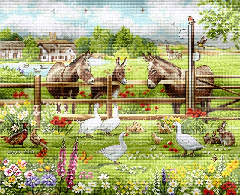 BU5087 Borduurpakket Luca-S - Donkeys' Yard - De tuin van de Ezeltjes