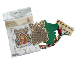Borduurpakket op hout - Kerstboomhanger Cosy Christmas House - Knus Kersthuis - Kind Fox