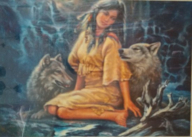 Mona Lisa - Indian Girl with Wolfs - diamond painting 40 x 50 cm