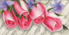 VOORBEDRUKT BORDUURPAKKET PINK ROSES & MUSIC - NEEDLEART WORLD