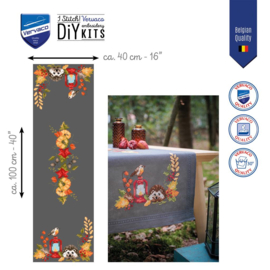 Borduurpakket Tafelloper Egel en roodborstje 40 x 100 cm - PN-0211010