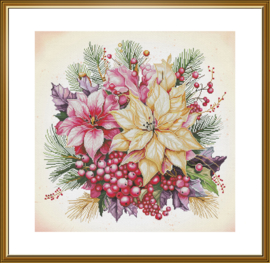 CP2313 Borduurpakket Nova Sloboda - Christmas flowers - Kerstbloemen - (bewerkte achtergrond)