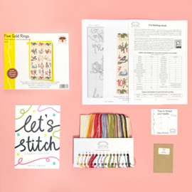 Borduurpakket Love Lucy Illustrations - Five Gold Rings - Bothy Threads