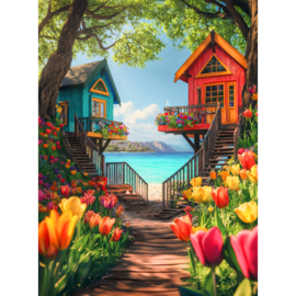 VA845 - DP - Canvas op houten frame - Het buurtje - 30 x 40 cm