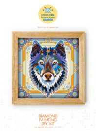 Diamond painting MANDALA Dieren WOLF (GRIJS)