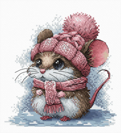 073 - Borduurpakket Ava Stitch - Little Mouse with a Winter Hat - Kleine muis met de Wintermuts