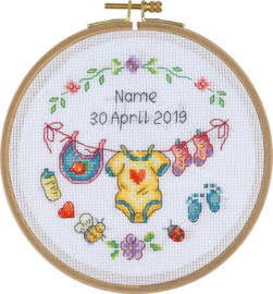 My Cross Stitch – Hoop kit – Birth Sampler (DMC garens)