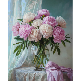 DP424 - Canvas op houten frame - Vaas met Pioenrozen - 40 x 50 cm
