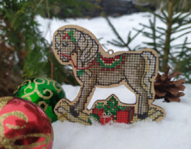 Borduurpakket op hout - Hanger Christmas Horse - Kerstpaard - Kind Fox
