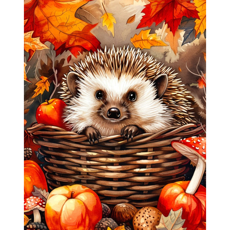 VA813 - DP - Canvas op houten frame - Egel in de Herfst - 30 x 40 cm