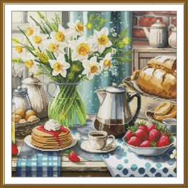 CP2330 Borduurpakket Nova Sloboda - Breakfast for Soul - Ontbijt voor de Ziel - bedrukte achtergrond