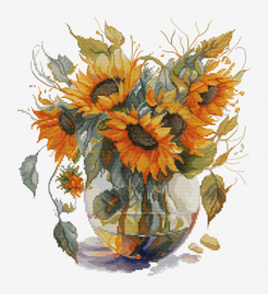 B7025 Borduurpakket Luca-S - Vase with Sunflower - Vaas met zonnebloem