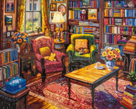 LDS 7003 Books, Cats and a Puzzle - Diamond Painting - Letistitch (90 x 73)