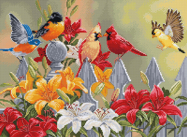 BU5024 Borduurpakket Luca-S  -  Backyard Birds with Daylilies