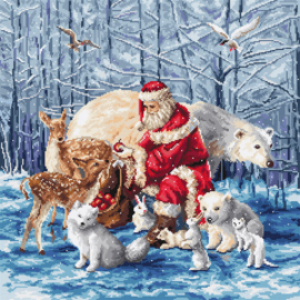 Borduurpakket LETI 8082 - Santa and Friends - De kerstman en zijn vriendjes