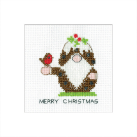 BORDUURPAKKET KAART - GONK CARD - CHRISTMAS PUDDING & ROBIN - HERITAGE CRAFTS