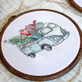 Borduurpakket LETI 965 Christmas Retro Cars/Set van 5