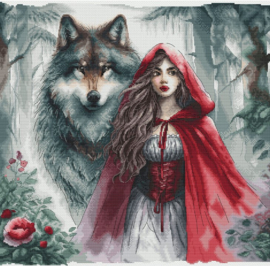 083 -Borduurpakket Ava Stitch - The Young Girl and the Guardian Wolf - Het meisje met de Wolfbeschermer